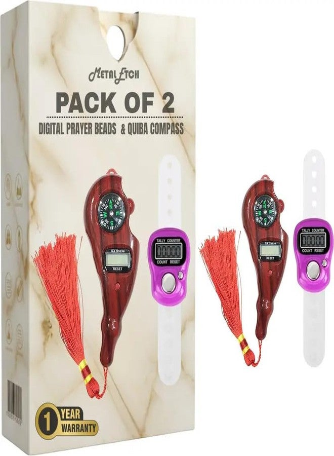 Metal Etch Digital Jaap Counter with Compass | Finger Tally & Lap Counter | LCD Display Japa Mala Chanting Counter for Prayer & Meditation | Multicolour | (Pack of 2) - Image 1
