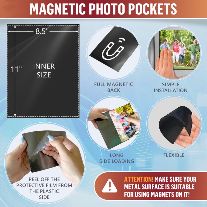 JUZARI 10 Pack Magnetic Picture Frames for Refrigerator - 8.5 x 11 in Magnet Picture Frames for Fridge - Magnetic Photo Sleeves - Locker Magnet Frame - 8.5x11 Magnetic Photo Pockets - Magnetic Picture Holder - Image 2