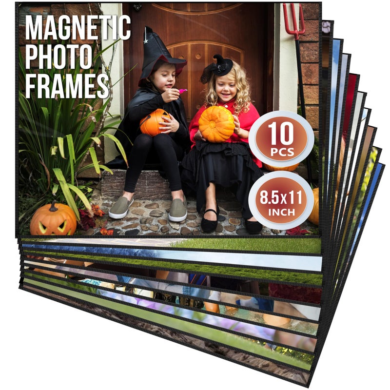 JUZARI 10 Pack Magnetic Picture Frames for Refrigerator - 8.5 x 11 in Magnet Picture Frames for Fridge - Magnetic Photo Sleeves - Locker Magnet Frame - 8.5x11 Magnetic Photo Pockets - Magnetic Picture Holder - Image 1