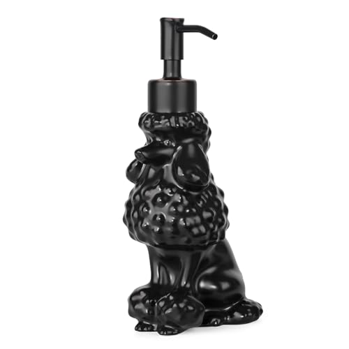 NEWHENGS Poodle Shaped Soap/Lotion/Hand Sanitizer Ceramic Dog Lover Stainless Steel Pump Dispenser for Dog Mom Gifts, Refillable for Kitchen and Bathroom (Black) - Image 1