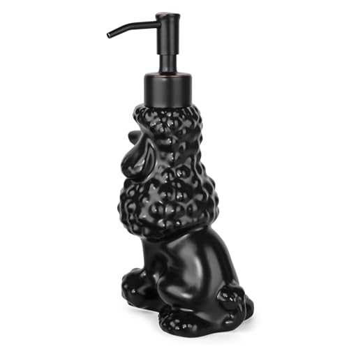 NEWHENGS Poodle Shaped Soap/Lotion/Hand Sanitizer Ceramic Dog Lover Stainless Steel Pump Dispenser for Dog Mom Gifts, Refillable for Kitchen and Bathroom (Black) - Image 4