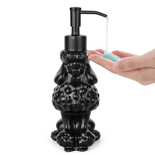 NEWHENGS Poodle Shaped Soap/Lotion/Hand Sanitizer Ceramic Dog Lover Stainless Steel Pump Dispenser for Dog Mom Gifts, Refillable for Kitchen and Bathroom (Black) - Image 5