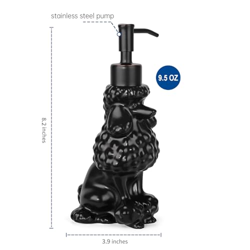 NEWHENGS Poodle Shaped Soap/Lotion/Hand Sanitizer Ceramic Dog Lover Stainless Steel Pump Dispenser for Dog Mom Gifts, Refillable for Kitchen and Bathroom (Black) - Image 3