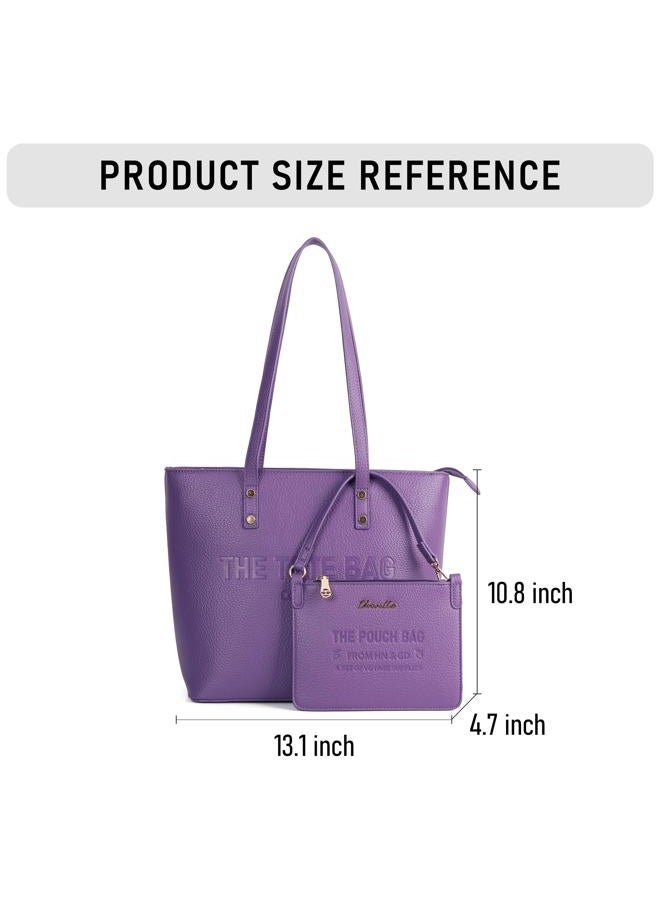 Chinllo Tote Bag for Women, Medium Top Handle Handbags Purse, Purple-grained, Large - Image 3