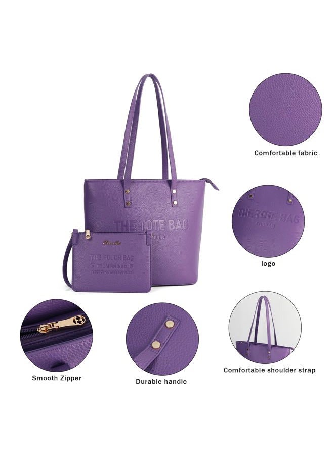 Chinllo Tote Bag for Women, Medium Top Handle Handbags Purse, Purple-grained, Large - Image 4