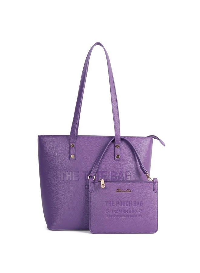 Chinllo Tote Bag for Women, Medium Top Handle Handbags Purse, Purple-grained, Large - Image 1