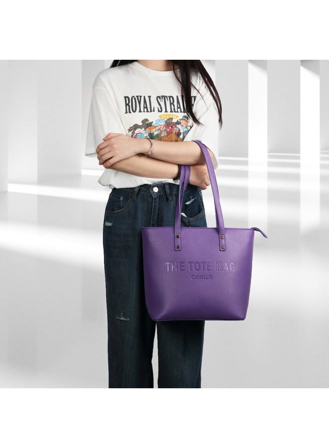 Chinllo Tote Bag for Women, Medium Top Handle Handbags Purse, Purple-grained, Large - Image 2