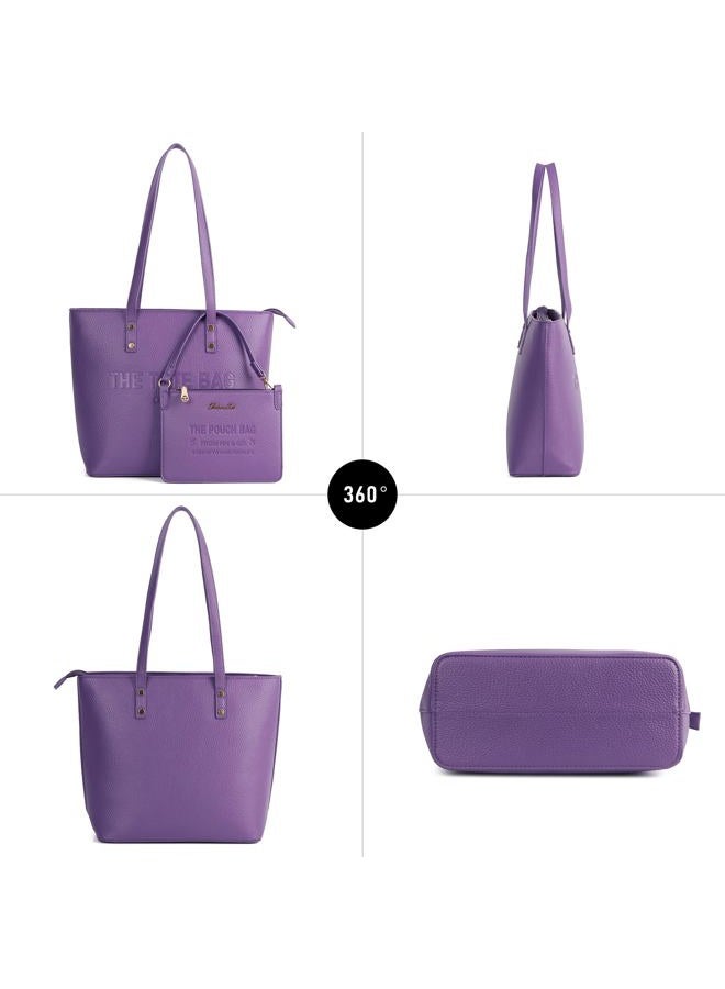 Chinllo Tote Bag for Women, Medium Top Handle Handbags Purse, Purple-grained, Large - Image 5