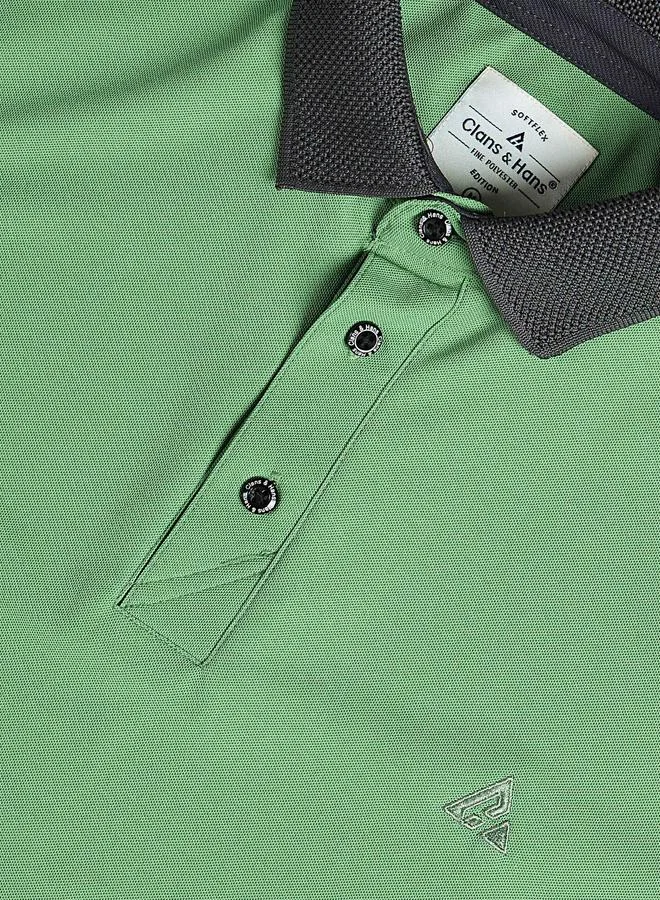 Clans&hans  Men Green Jacquard Collar Knitted Polo for Men | Best Price UAE