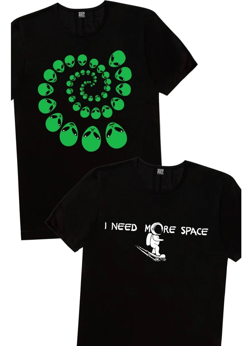 Rock&Roll Spiral Aliens, Skateboarding in Space Men's 2-Piece Eco Pack T-Shirt