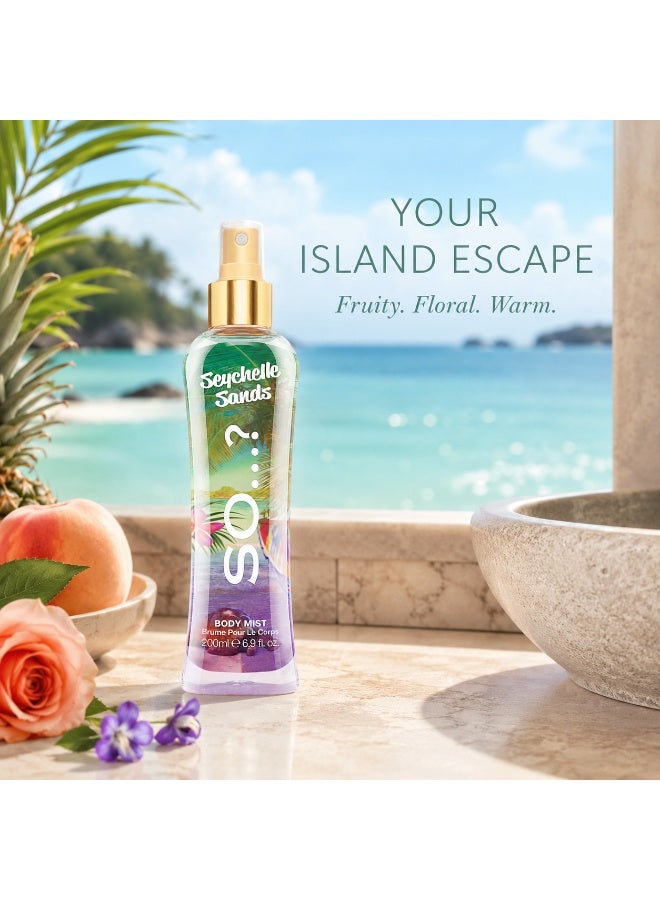 So..? SO…? Summer Escapes Seychelles Sands Body Mist for Women, Oriental Fruity & Vanilla Long-Lasting Fragrance Spray with Peach, Pineapple & Sandalwood, Gift for Women & Teen Girls, 200ml, Pack of 2 - Image 5