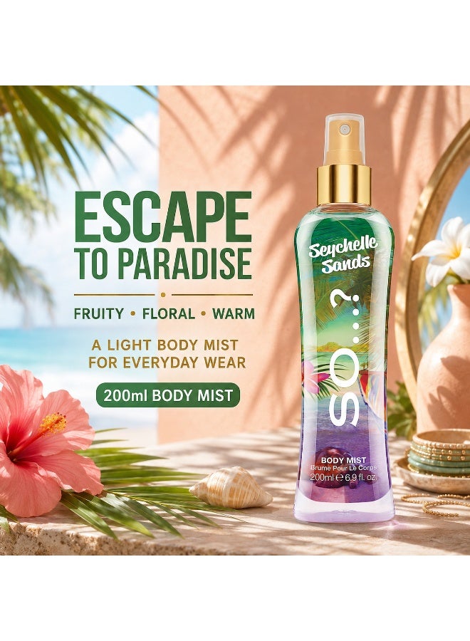 So..? SO…? Summer Escapes Seychelles Sands Body Mist for Women, Oriental Fruity & Vanilla Long-Lasting Fragrance Spray with Peach, Pineapple & Sandalwood, Gift for Women & Teen Girls, 200ml, Pack of 2 - Image 4