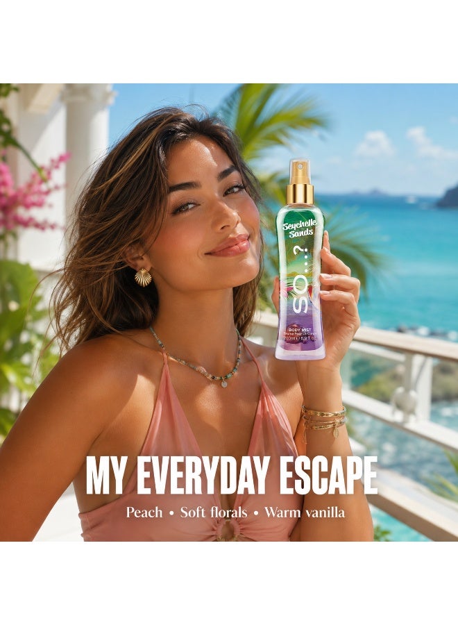 So..? SO…? Summer Escapes Seychelles Sands Body Mist for Women, Oriental Fruity & Vanilla Long-Lasting Fragrance Spray with Peach, Pineapple & Sandalwood, Gift for Women & Teen Girls, 200ml, Pack of 2 - Image 3