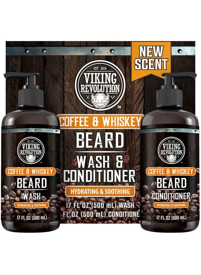Viking Revolution Viking Revolution Coffee Whiskey Beard Wash and Beard Conditioner Set with Argan and Jojoba Oils - Softens and Strengthens - Coffee Whiskey Scent - Beard Shampoo with Ginseng Root Extract (17 oz)  - Image 1