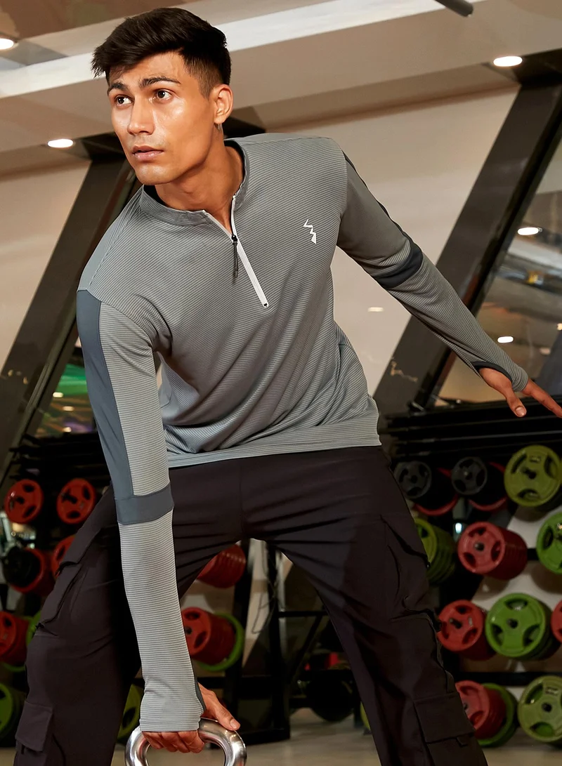 كامبوس سوترا Men's Moon Grey Basic Activewear T-Shirt For Casual Wear | Mock Neck | Long Sleeve | Anti-Odor | Dri-Fit | Jersey T-Shirt Crafted With Comfort Fit & High-Performance