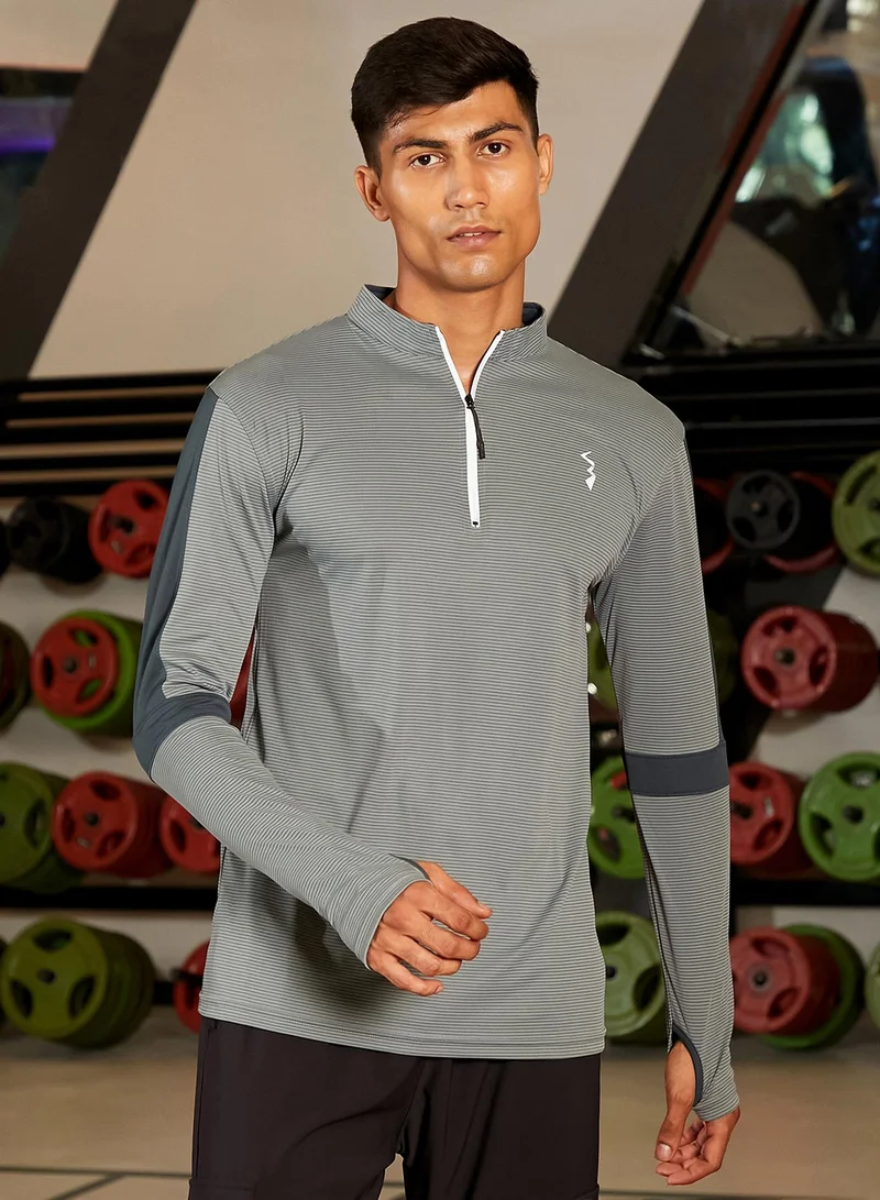 كامبوس سوترا Men's Moon Grey Basic Activewear T-Shirt For Casual Wear | Mock Neck | Long Sleeve | Anti-Odor | Dri-Fit | Jersey T-Shirt Crafted With Comfort Fit & High-Performance