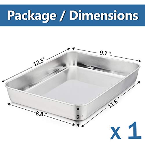P&P CHEF 12.3 Inch Stainless Steel Sheet Cake Pan, Rectangular Baking Pan for Lasagna Brownie Meats, Cookie Tray Fits in Toaster Oven, Easy Clean & Heavy Duty (1Pc) - Image 2