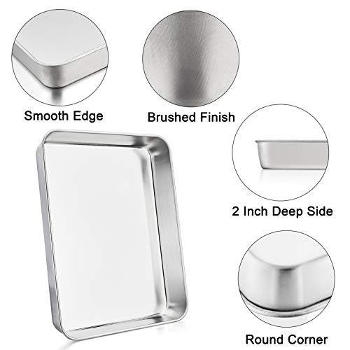 P&P CHEF 12.3 Inch Stainless Steel Sheet Cake Pan, Rectangular Baking Pan for Lasagna Brownie Meats, Cookie Tray Fits in Toaster Oven, Easy Clean & Heavy Duty (1Pc) - Image 4