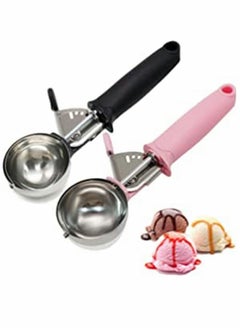 KASTWAVE Ice Cream Scoop, Stainless Steel, Trigger Release and Comfortable Handle, Cookie Dough Scooper, ice Ball Spoon, for Fruit Mashed Potato Cake Dessert, 6cm 2ps (Pink, Black)  - Image 1