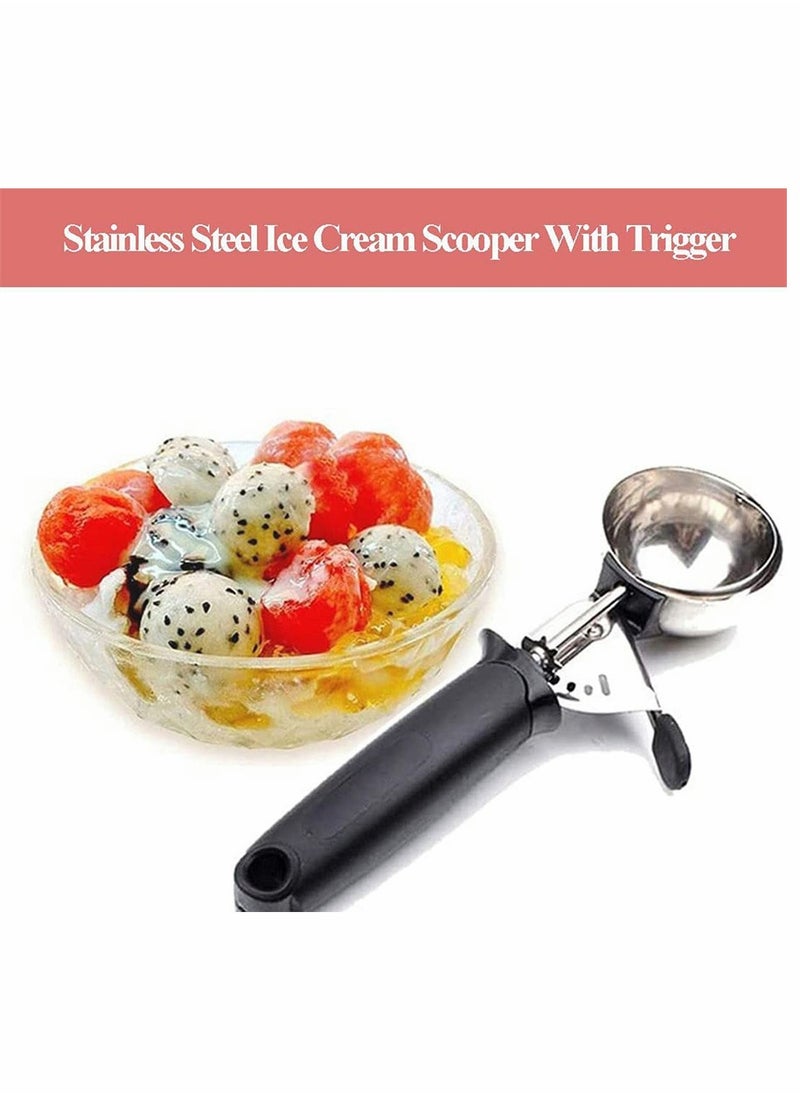 KASTWAVE Ice Cream Scoop, Stainless Steel, Trigger Release and Comfortable Handle, Cookie Dough Scooper, ice Ball Spoon, for Fruit Mashed Potato Cake Dessert, 6cm 2ps (Pink, Black)  - Image 3