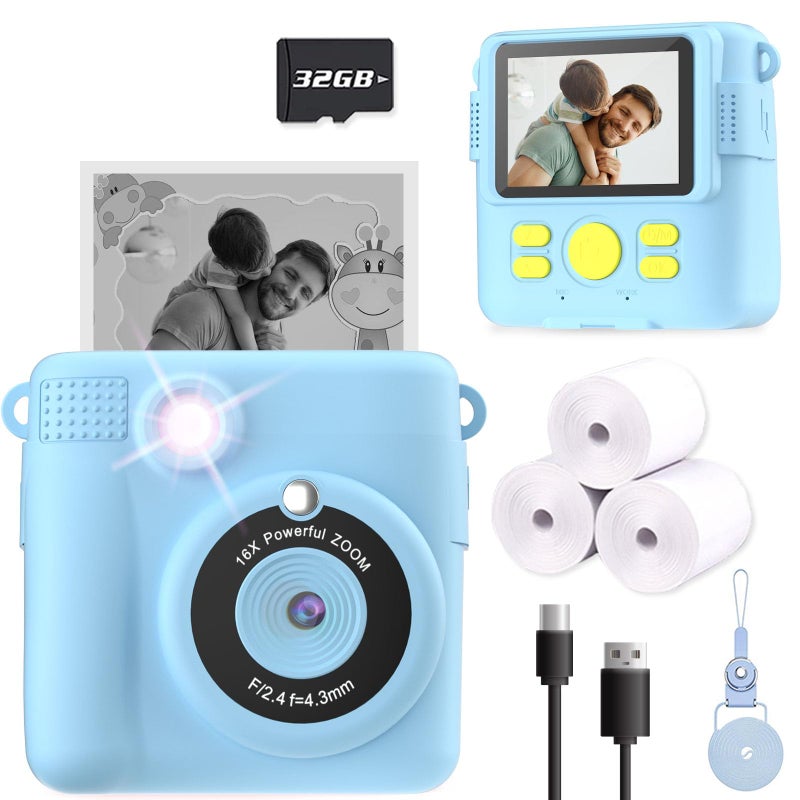ESOXOFFORE Kids Camera Instant Print, Christmas Birthday Gifts for Kids Age 3-12, Selfie Digital Camera with 1080P Videos,Toddler Portable Travel Toy for 4 5 6 7 8 9 Year Old Boys Girls-Blue - Image 1