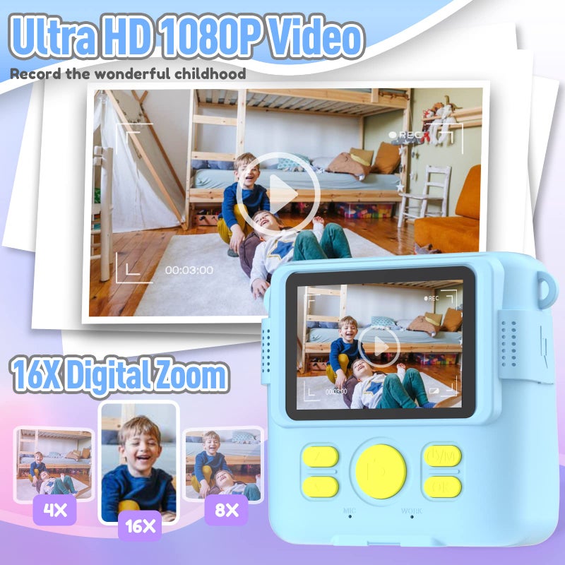 ESOXOFFORE Kids Camera Instant Print, Christmas Birthday Gifts for Kids Age 3-12, Selfie Digital Camera with 1080P Videos,Toddler Portable Travel Toy for 4 5 6 7 8 9 Year Old Boys Girls-Blue - Image 4