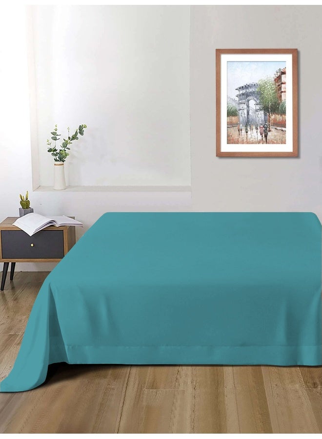 Rest Flat Bedsheet 200x220cm Plush Teal Breathable Machine Washbale Bedsheet Extra Soft Easy Fit Highly Breathable Bedding & Linen Cover  - Image 1