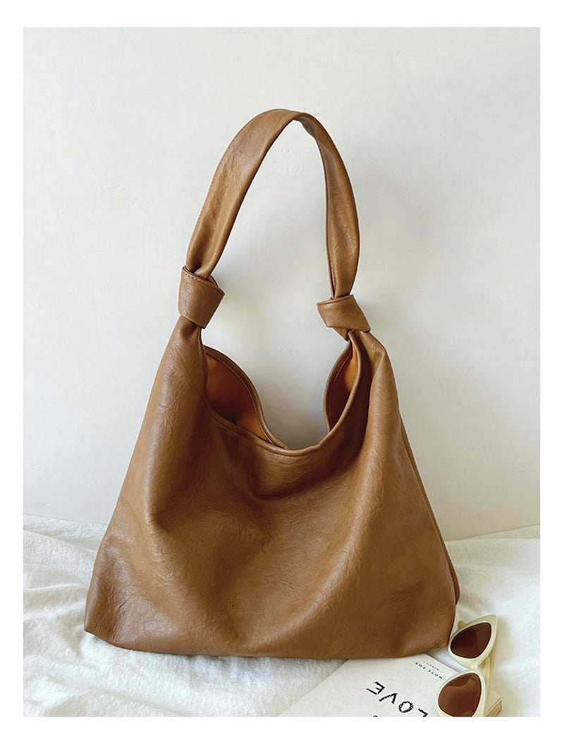 SheSelects Women’s Soft Leather Retro Hobo Shoulder Bag Everyday Work Bag for Everyday City Outfits - Black - Image 3