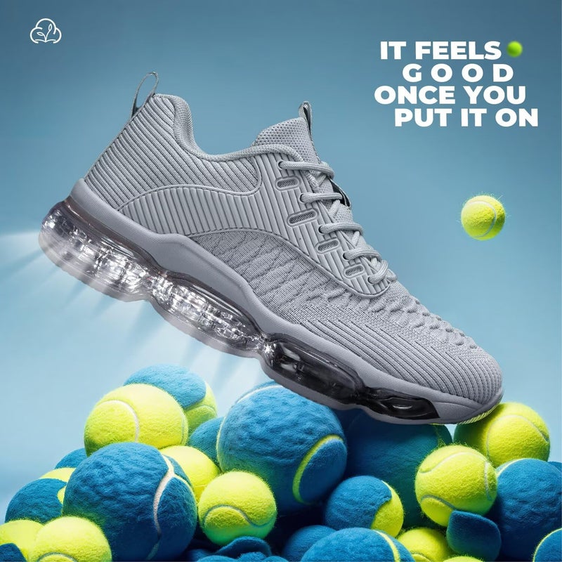 Luogoks Womens Walking Running Shoes Air Cushion Basketball Sneakers Fashion Tennis Breathable Sport Gym Fitness Cross Trainers Shoes Light Grey 8 - Image 4