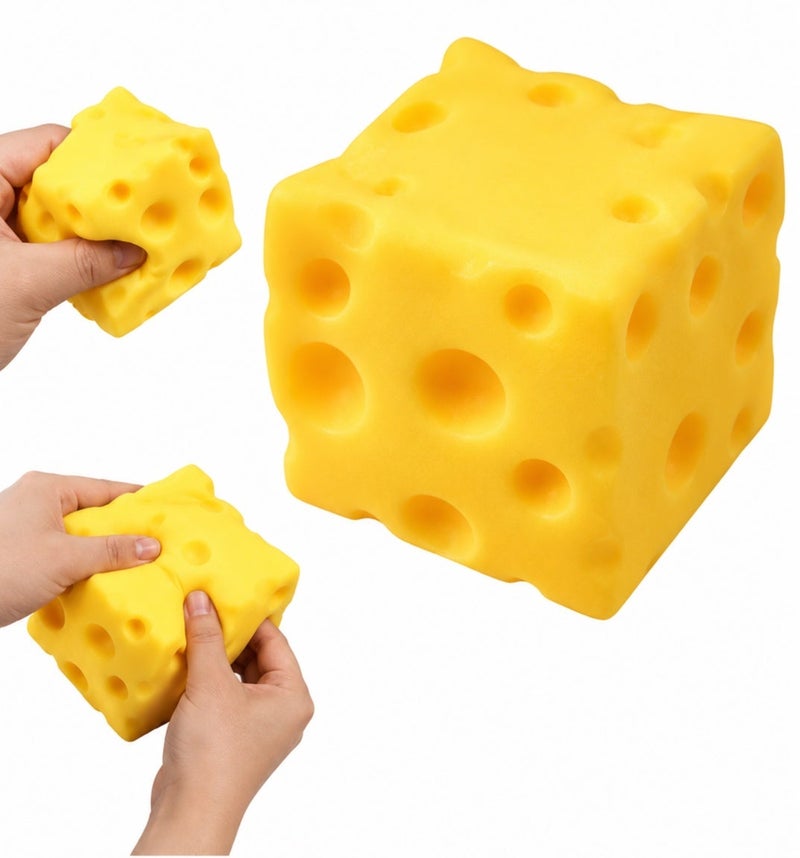 جيو لعبة "سكويشي" (Squishy) على شكل قطعة جبن صفراء كبيرة (10 سم) - لعبة حسية مبتكرة وناعمة للغاية للأطفال والكبار، تتميز بخاصية العودة البطيئة للشكل الأصلي. - Image 4