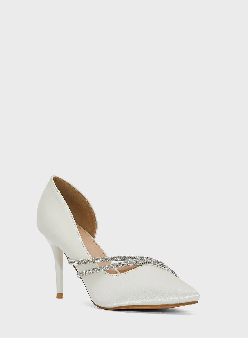 Ella Limited Edition Diamante Double Strap Satin Pointed Pump