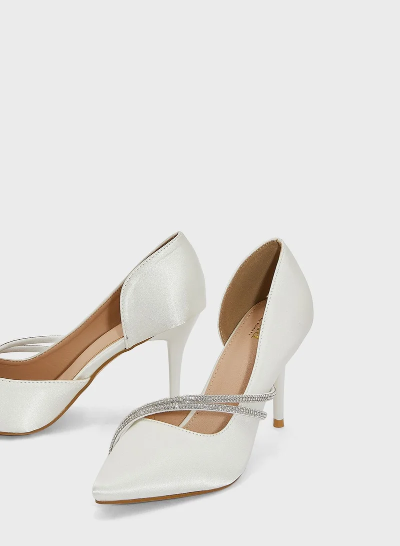 Ella Limited Edition Diamante Double Strap Satin Pointed Pump