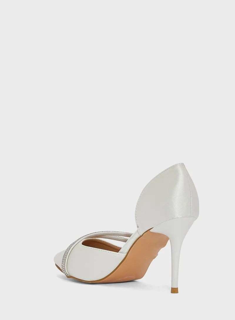 Ella Limited Edition Diamante Double Strap Satin Pointed Pump