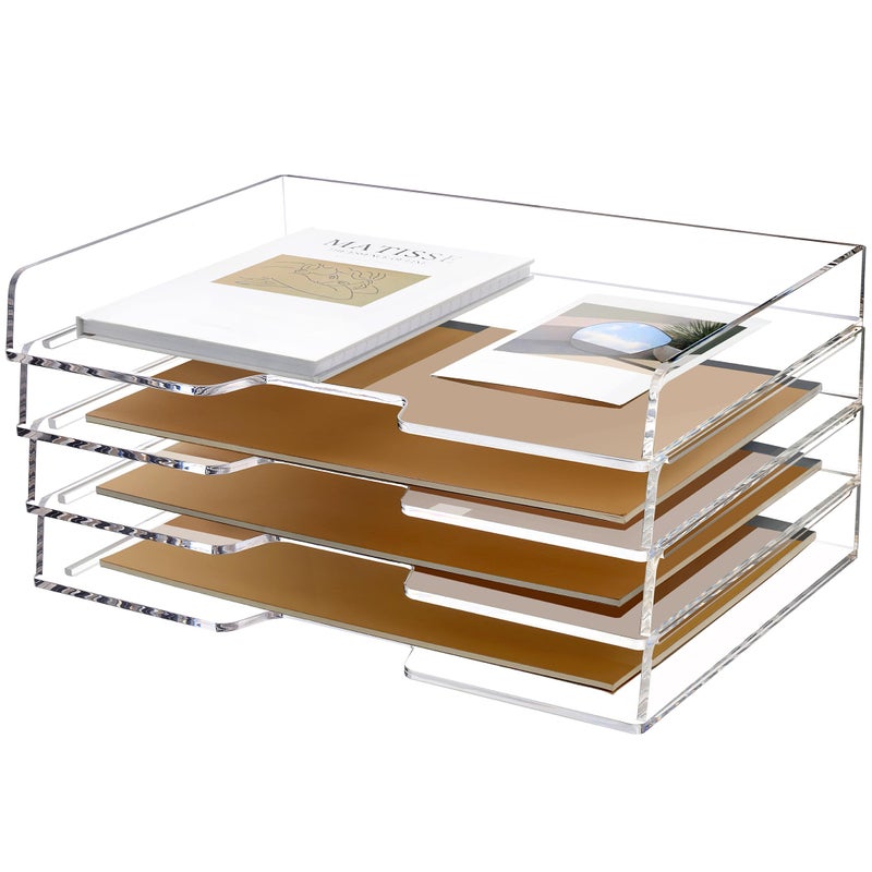 SANRUI 4 Tier Acrylic Paper Letter Tray Desk Stackable Organizer Traysï¼ŒClear Enlarged A4 Stackable File Document Trayï¼Œ Workspace Office Supplies Organizers and Accessories Sorterï¼Œ13.82inx9.29inx6.7in - Image 1