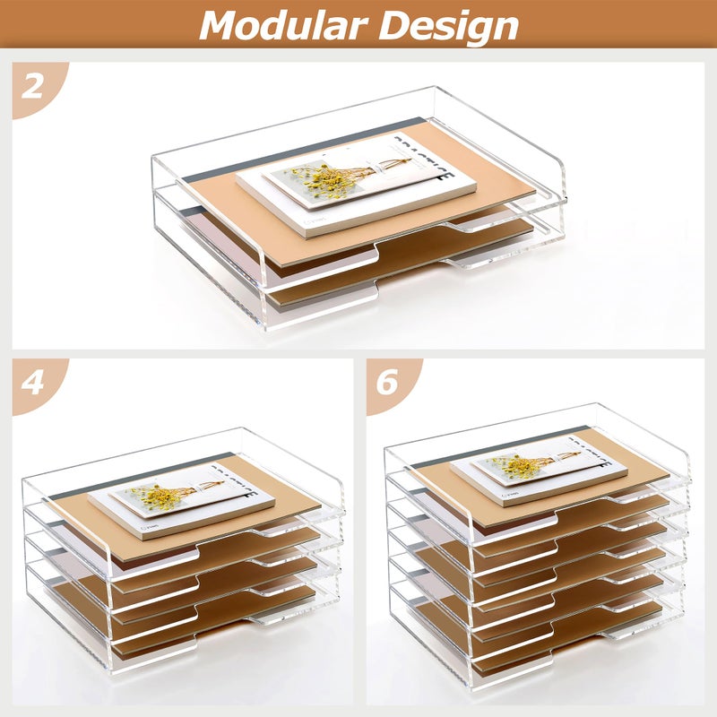 SANRUI 4 Tier Acrylic Paper Letter Tray Desk Stackable Organizer Traysï¼ŒClear Enlarged A4 Stackable File Document Trayï¼Œ Workspace Office Supplies Organizers and Accessories Sorterï¼Œ13.82inx9.29inx6.7in - Image 4