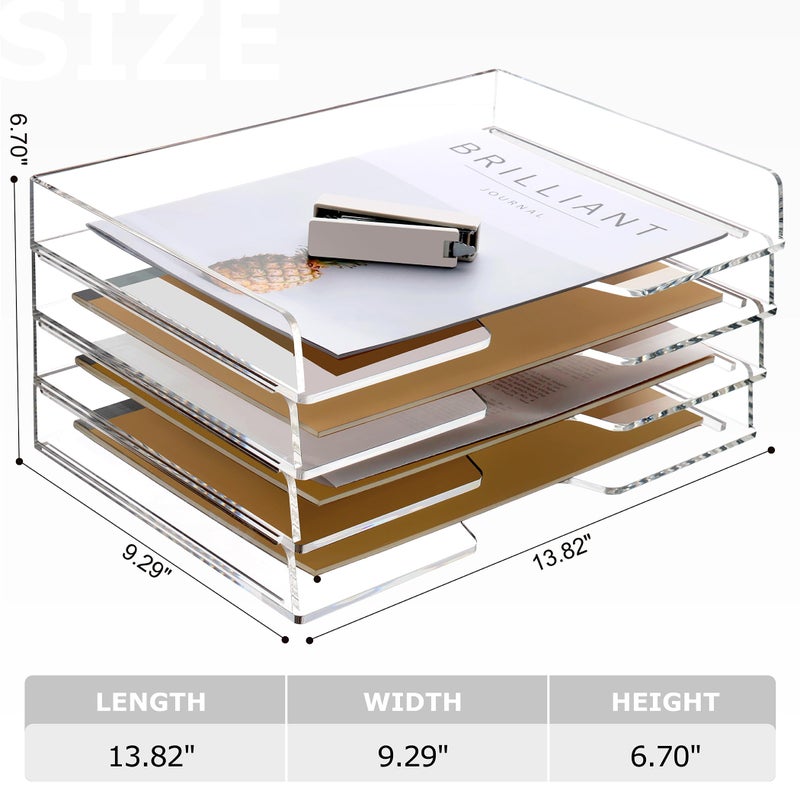 SANRUI 4 Tier Acrylic Paper Letter Tray Desk Stackable Organizer Traysï¼ŒClear Enlarged A4 Stackable File Document Trayï¼Œ Workspace Office Supplies Organizers and Accessories Sorterï¼Œ13.82inx9.29inx6.7in - Image 2