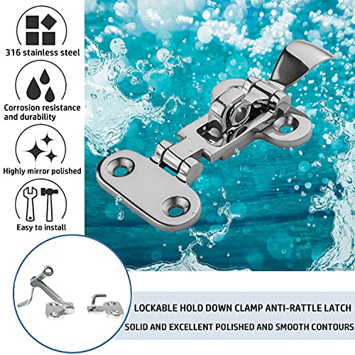 YUSOVE Boat Anti-Rattle Latch 316 Stainless Steel Lockable Hold Down Clamp Latch,Marine Hatch Hardware Fasteners,Pack of 2 - Image 3