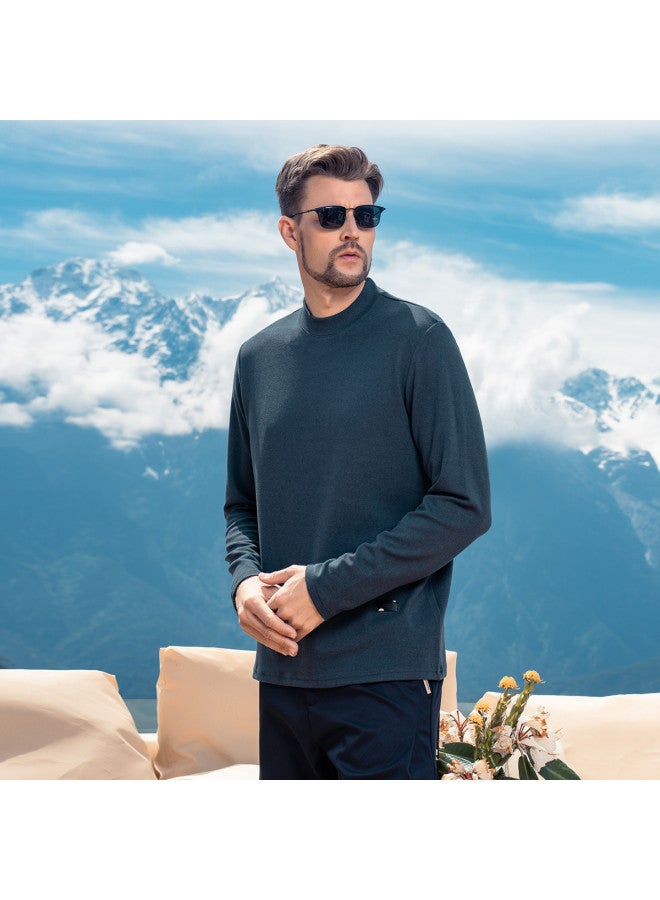 Men's Semi-turtleneck Long Sleeve T-shirt 2025 Spring Minimalist Solid Color Top weighted Base Layer Men's Tee - Image 3