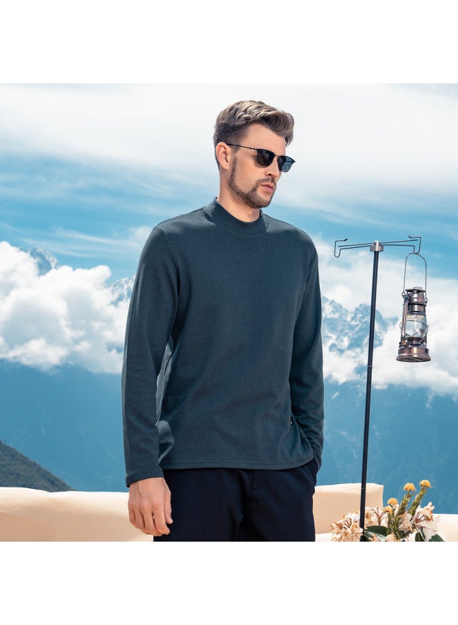 Men's Semi-turtleneck Long Sleeve T-shirt 2025 Spring Minimalist Solid Color Top weighted Base Layer Men's Tee - Image 2