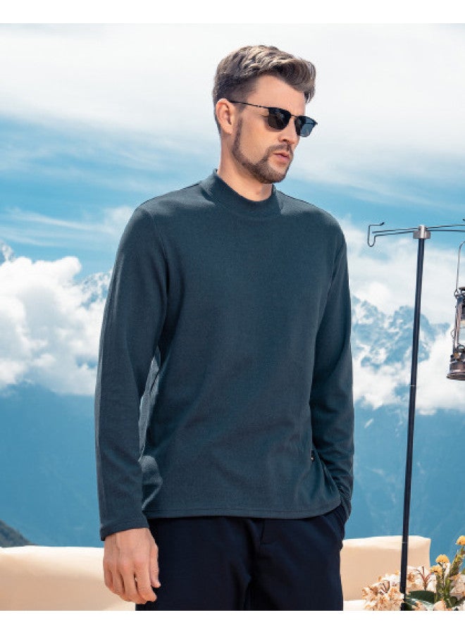 Men's Semi-turtleneck Long Sleeve T-shirt 2025 Spring Minimalist Solid Color Top weighted Base Layer Men's Tee - Image 1