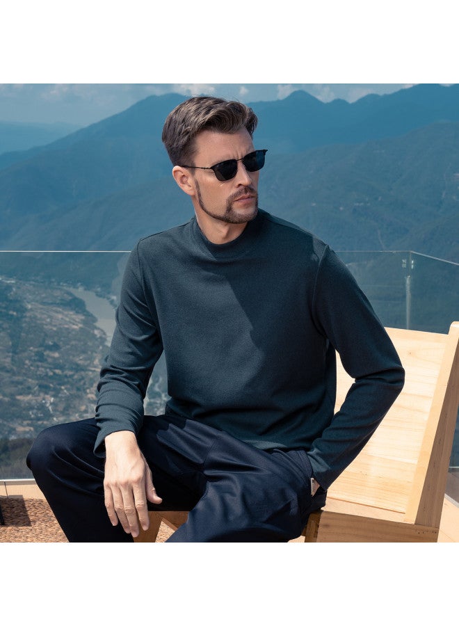 Men's Semi-turtleneck Long Sleeve T-shirt 2025 Spring Minimalist Solid Color Top weighted Base Layer Men's Tee - Image 5