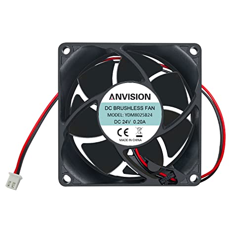ANVISION 80mm x 25mm DC 24V Brushless Cooling Fan, Dual Ball Bearing, 2 Pin - Image 1