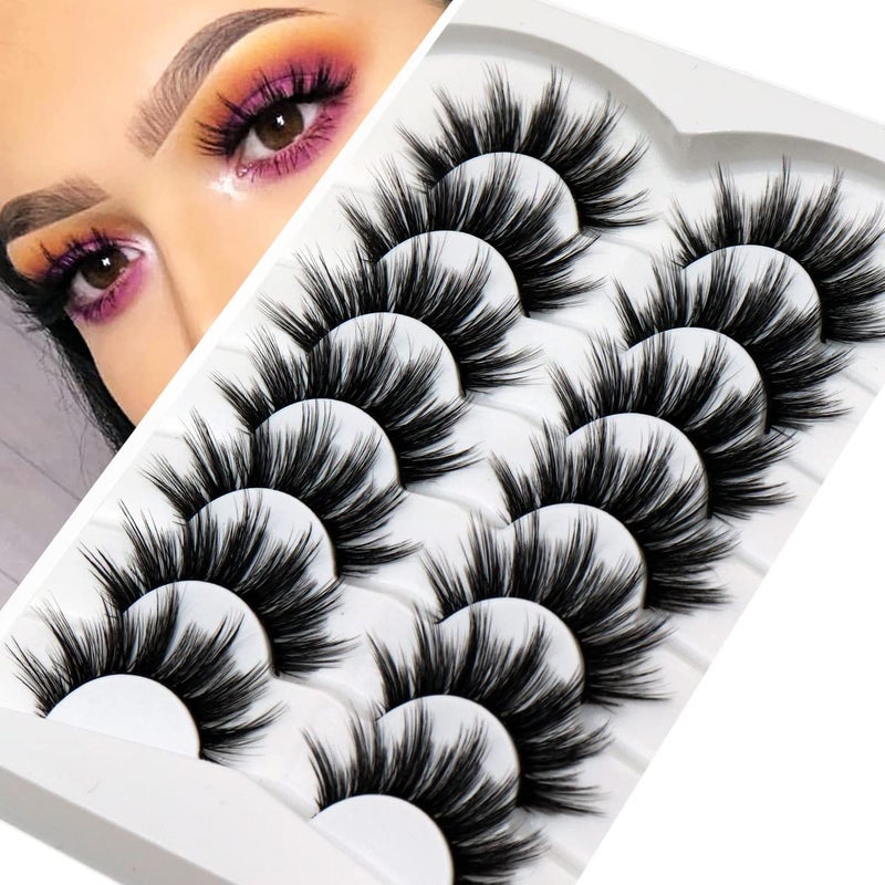 Veleasha False Eyelashes Wispy Faux Mink Lashes Fluffy Handmade Fake Eyelashes Natural Look 7 Pairs Pack Luxury Cat Eye Lashes 815