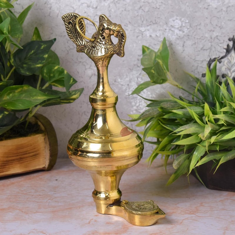 Neetu Arts Pure Brass Oil Storage Hanging Cum Table Diya 10 inches Brass Colour Pack of 1 Piece