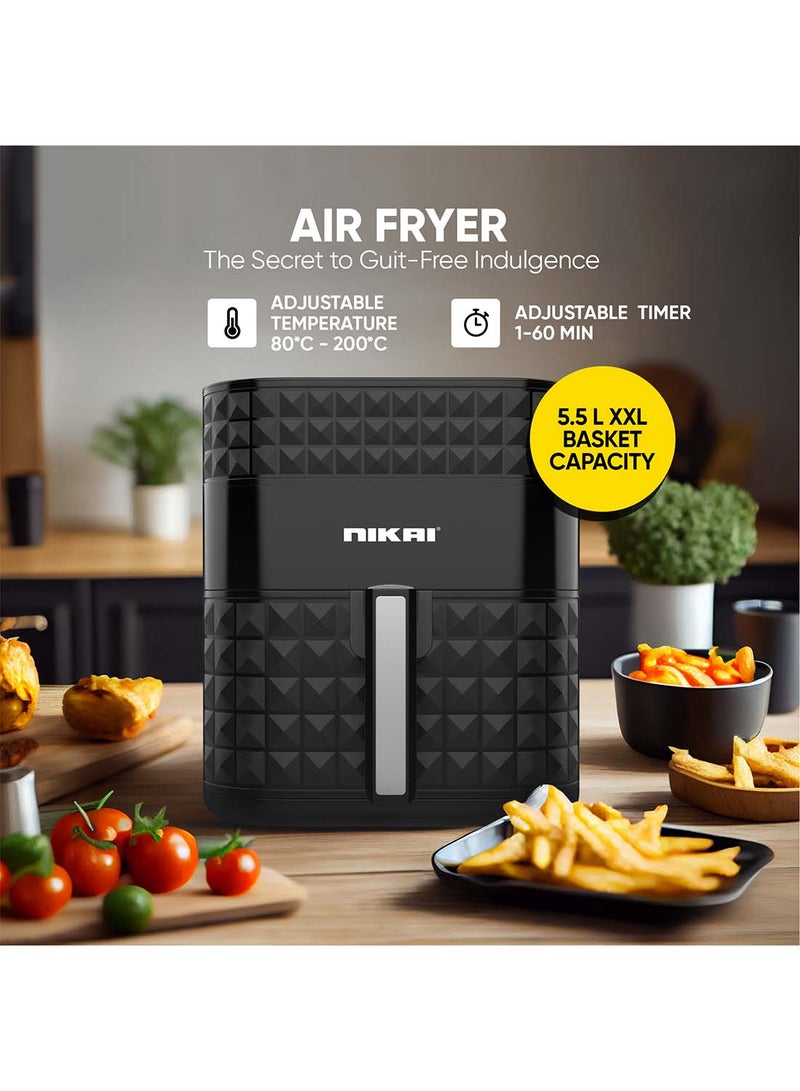 NIKAI Digital Air Fryer, 1800W, Xxl  Basket And  Pan, 7 Pre-Set Programs With Built-In Preheat Function, Viewing Window, Adjustable Temp And Timer, 0-60Min Timer, 80-200℃ Temp Range 5.5 L 1800 W NAF488D1 Black - Image 2