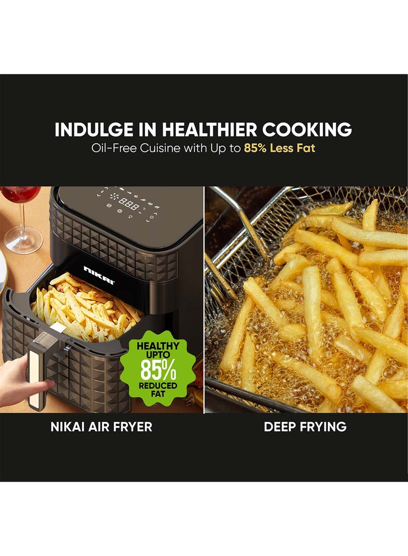 NIKAI Digital Air Fryer, 1800W, Xxl  Basket And  Pan, 7 Pre-Set Programs With Built-In Preheat Function, Viewing Window, Adjustable Temp And Timer, 0-60Min Timer, 80-200℃ Temp Range 5.5 L 1800 W NAF488D1 Black - Image 4
