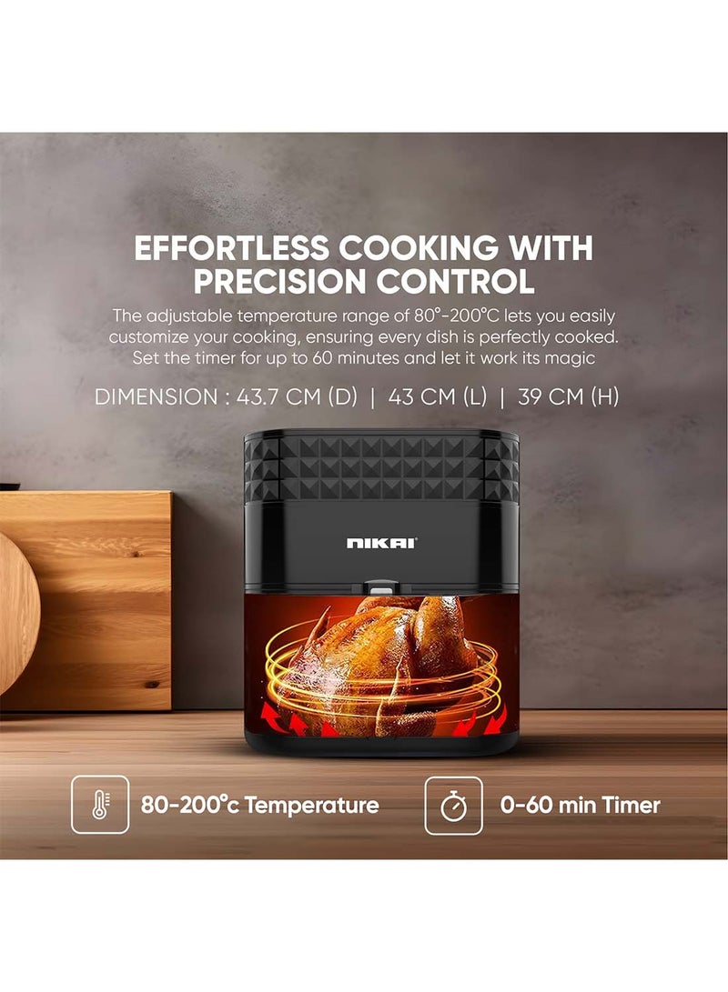 NIKAI Digital Air Fryer, 1800W, Xxl  Basket And  Pan, 7 Pre-Set Programs With Built-In Preheat Function, Viewing Window, Adjustable Temp And Timer, 0-60Min Timer, 80-200℃ Temp Range 5.5 L 1800 W NAF488D1 Black - Image 5