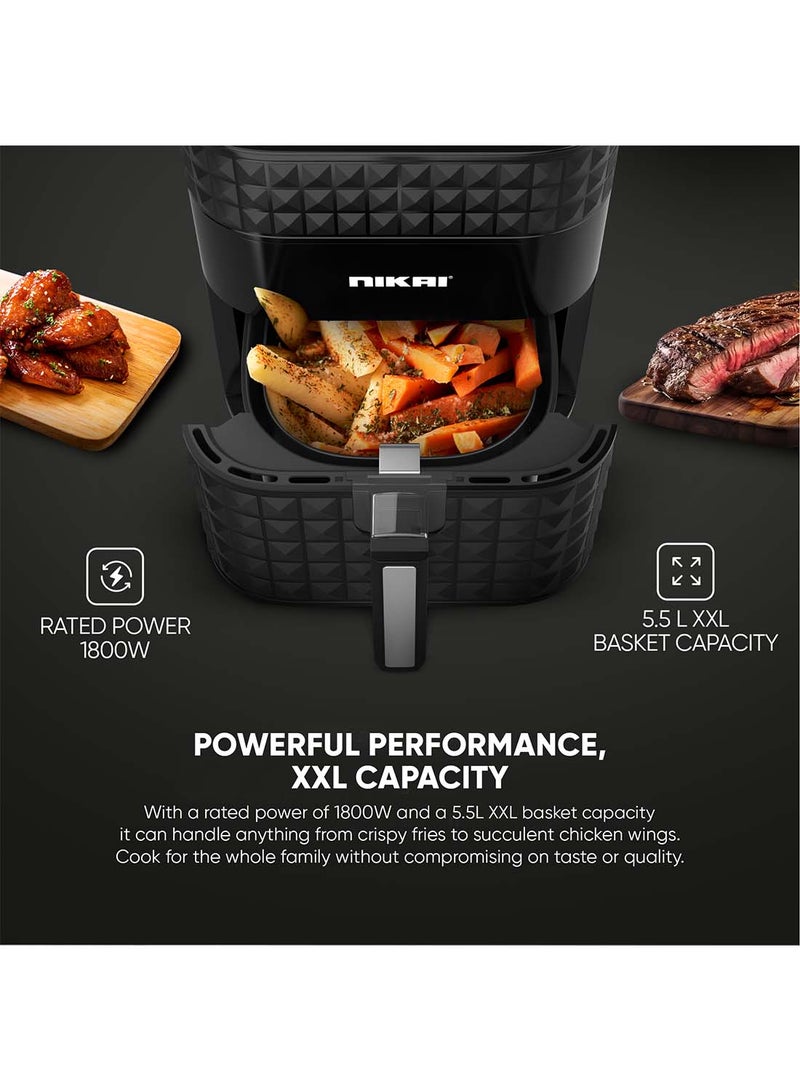 NIKAI Digital Air Fryer, 1800W, Xxl  Basket And  Pan, 7 Pre-Set Programs With Built-In Preheat Function, Viewing Window, Adjustable Temp And Timer, 0-60Min Timer, 80-200℃ Temp Range 5.5 L 1800 W NAF488D1 Black - Image 3