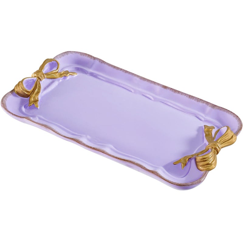 Warmtree Vintage Decorative Tray Jewelry Tray Towel Tray Storage Tray Rings Necklace Bracelets Earrings Trays Cosmetics Jewelry Organizer Retro Design Bow Decor Resin Plate Coquette Room Decor (Purple) - Image 1