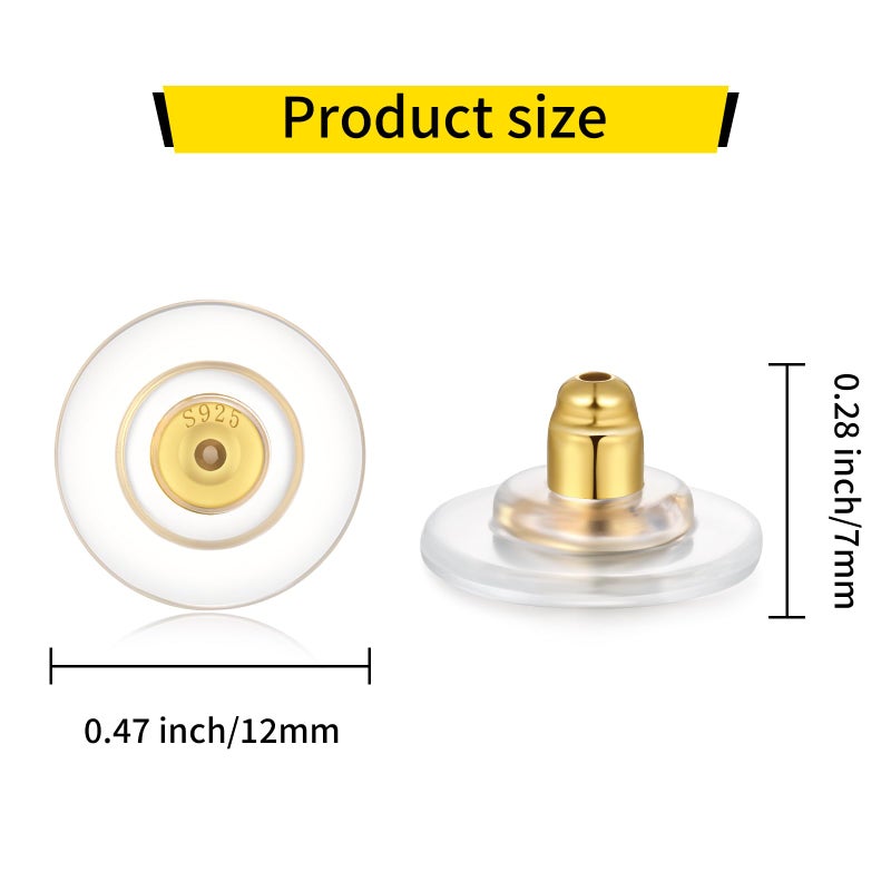 Hazifes 12mm Big Earring Backs, 925 Sterling Silver Locking Earring Backs Replacements, 18K Gold Earring Backs Replacements for Studs Heavy Droopy Earrings Hypoallergenice No-Irritate Secure Multicolor - Image 4